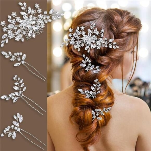 Accessories - 4 Pc Bride Wedding Hair Comb Pearl Flower Hair Piece Rhinestone Silver Hair Clip